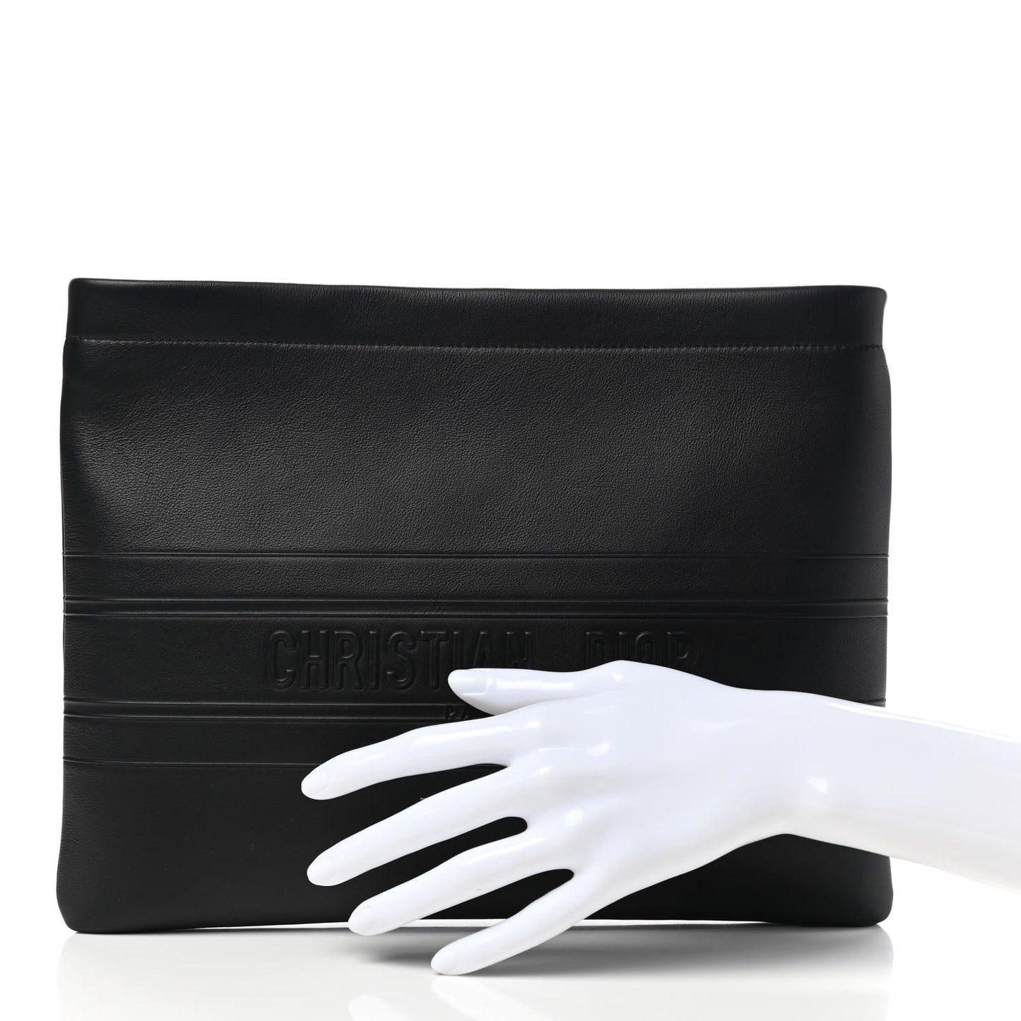 Calfskin Medium Diordouble Zip Pouch Black