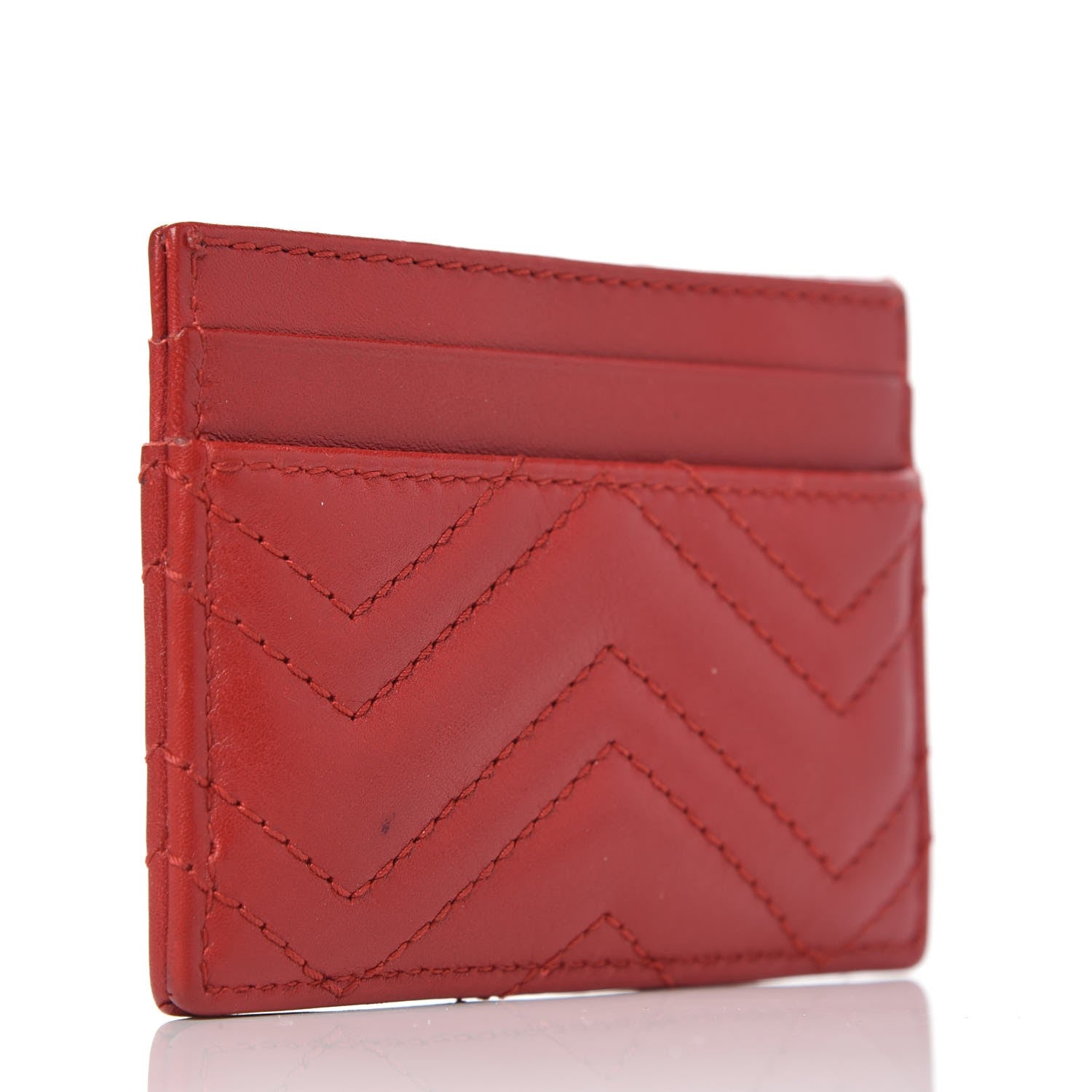 Gucci Calfskin Matelasse GG Marmont Card Holder Hibiscus Red 3 of 6