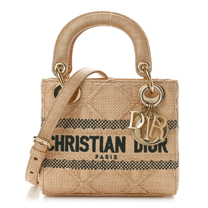 Christian Dior Raffia Woven Cannage Embroidered Mini Lady D-Lite Natural Black 1 of 9