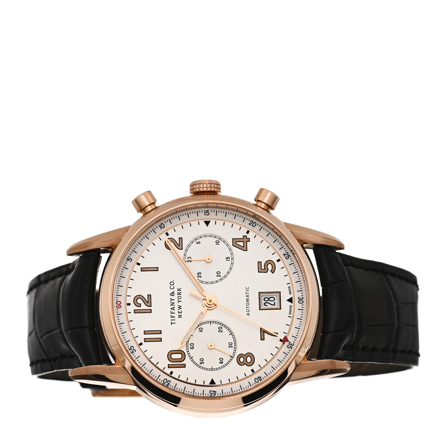 Tiffany 18K Rose Gold Alligator 42mm CT60 Chronograph Automatic Watch 2 of 5