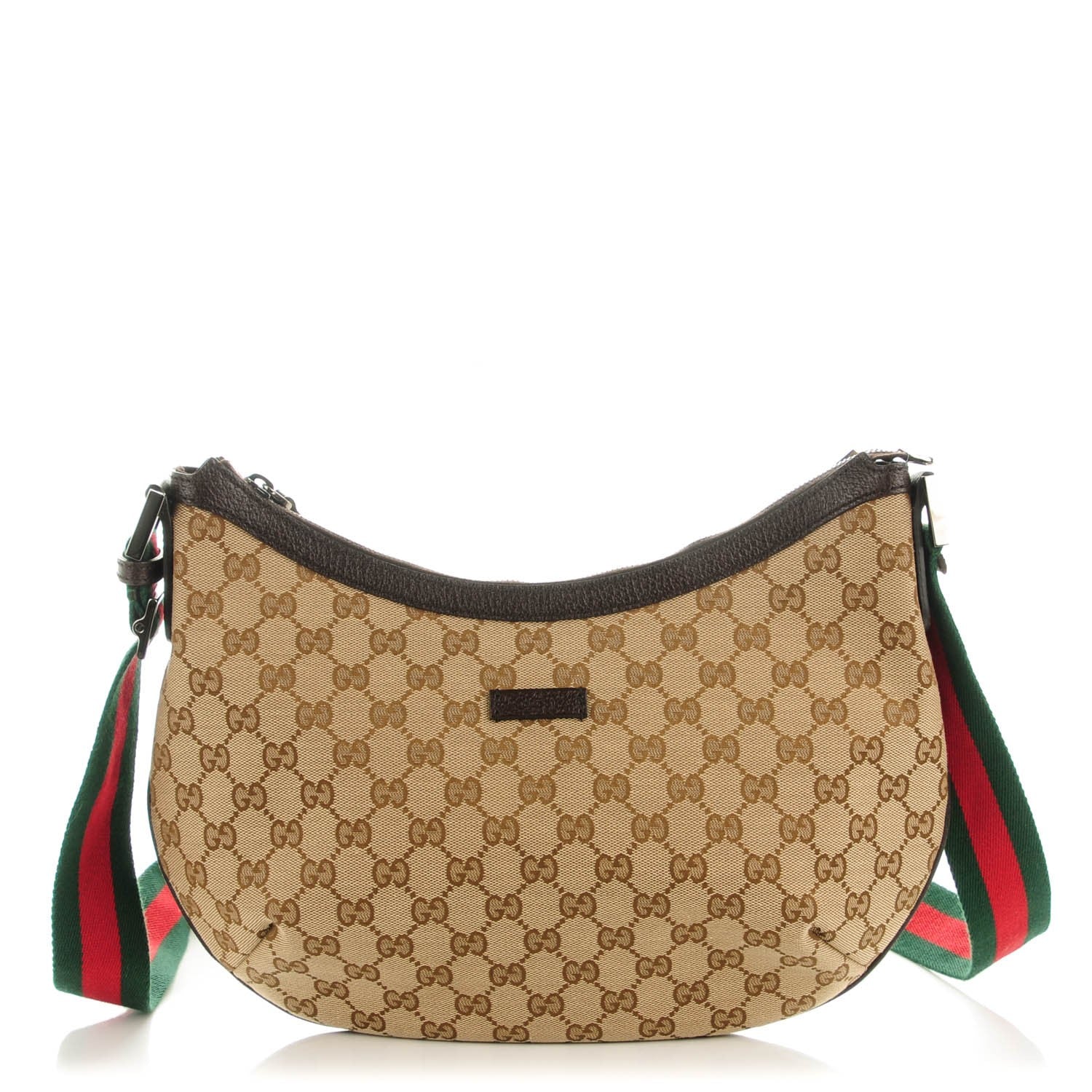 Gucci Monogram Web Medium Half Moon Hobo Dark Brown 1 of 7