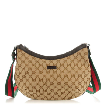 Gucci Monogram Web Medium Half Moon Hobo Dark Brown 1 of 7