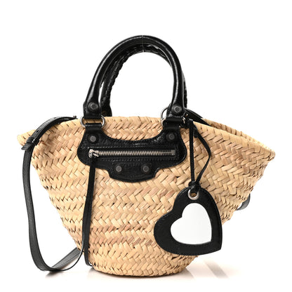 Balenciaga Raffia Woven Small Le Cagole Tote Bag Black Natural 3 of 10