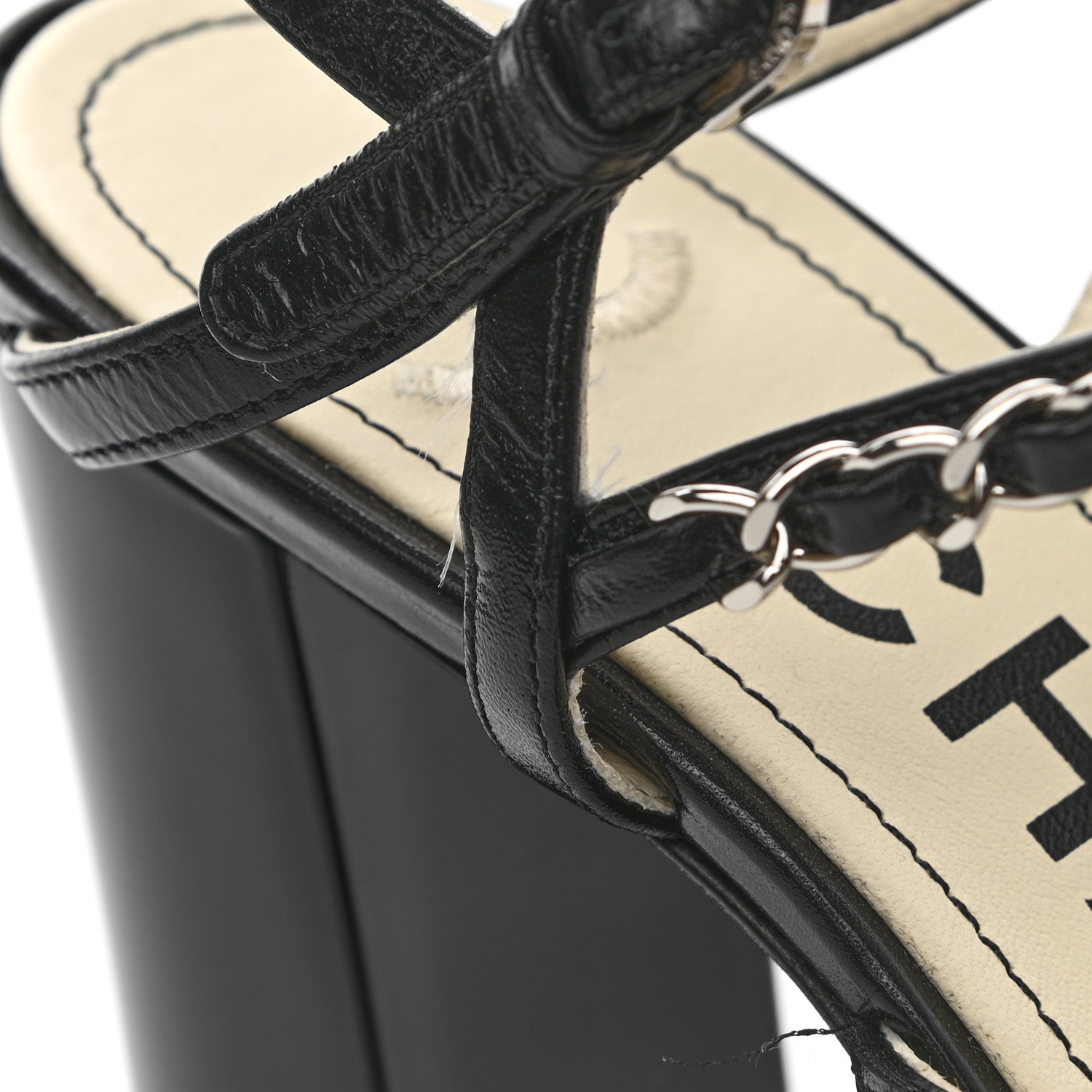 Chanel Calfskin Chain Sandals 38 Black 9 of 12