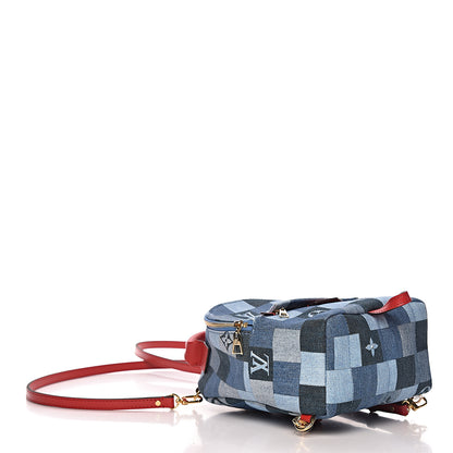 Louis Vuitton Denim Damier Monogram Patchwork Palm Springs Backpack Mini Blue Rouge 4 of 9