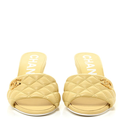 Chanel Lambskin Quilted Textured CC Mules 36 Yellow 2 of 13