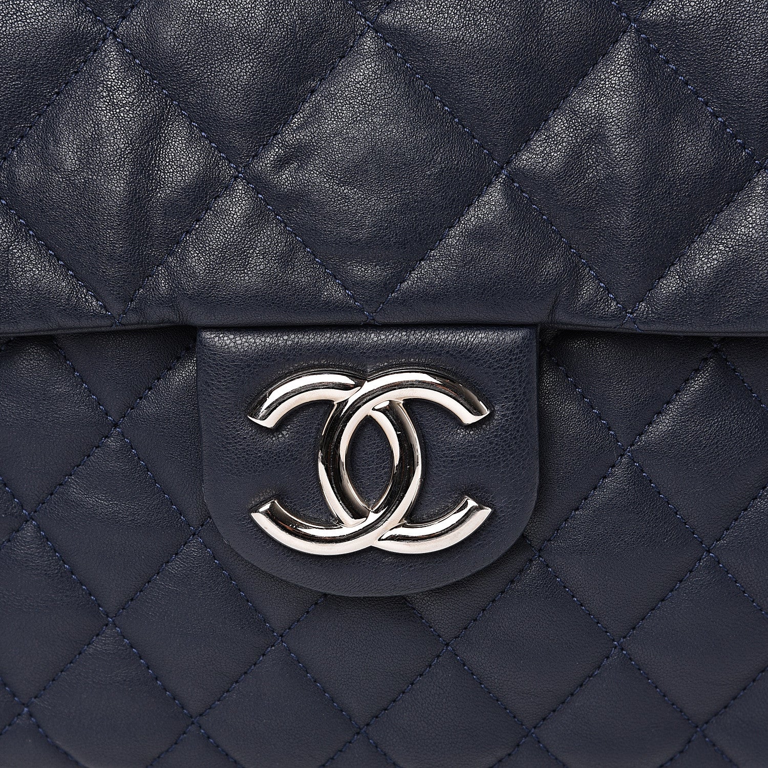Chanel Washed Lambskin Quilted Chain Around Maxi Flap Dark Navy Blue 9 of 14