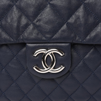 Chanel Washed Lambskin Quilted Chain Around Maxi Flap Dark Navy Blue 9 of 14