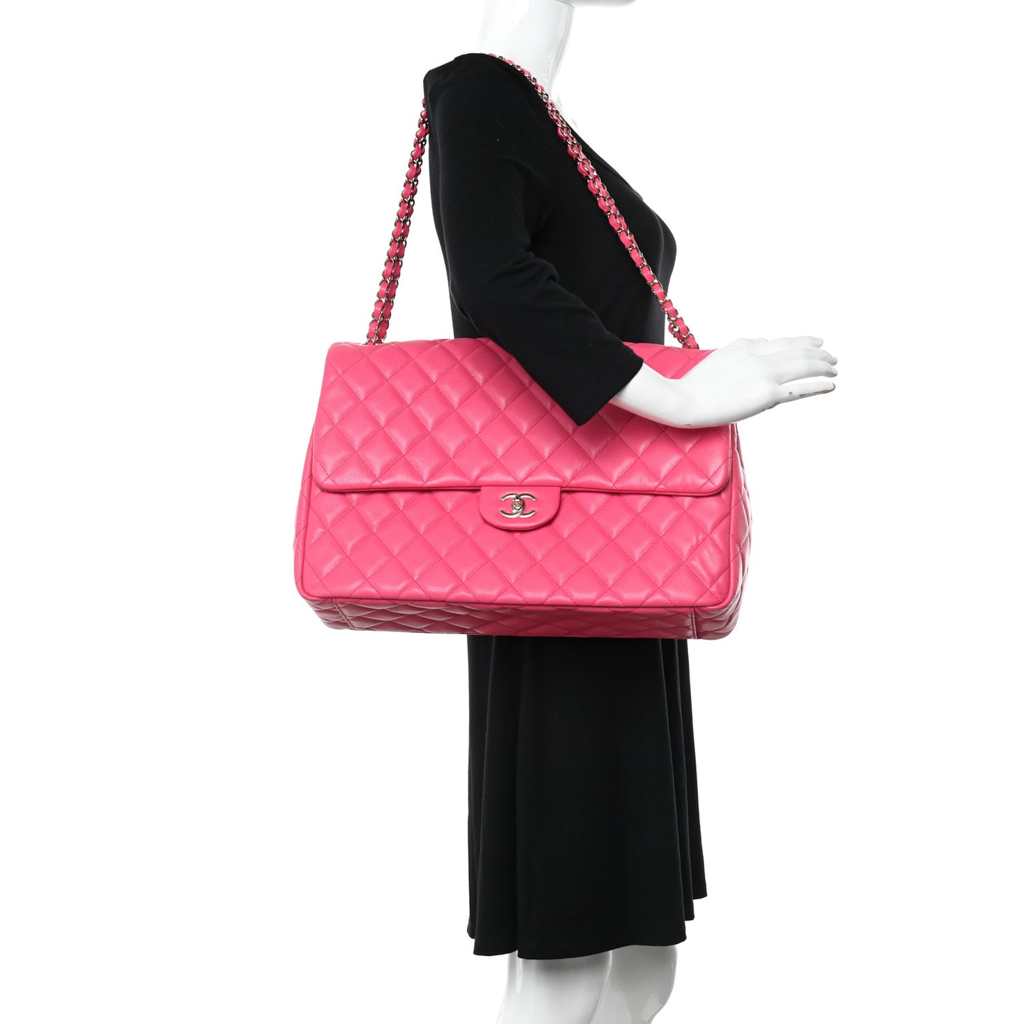 Caviar Quilted XXL Travel Flap Bag Dark Pink