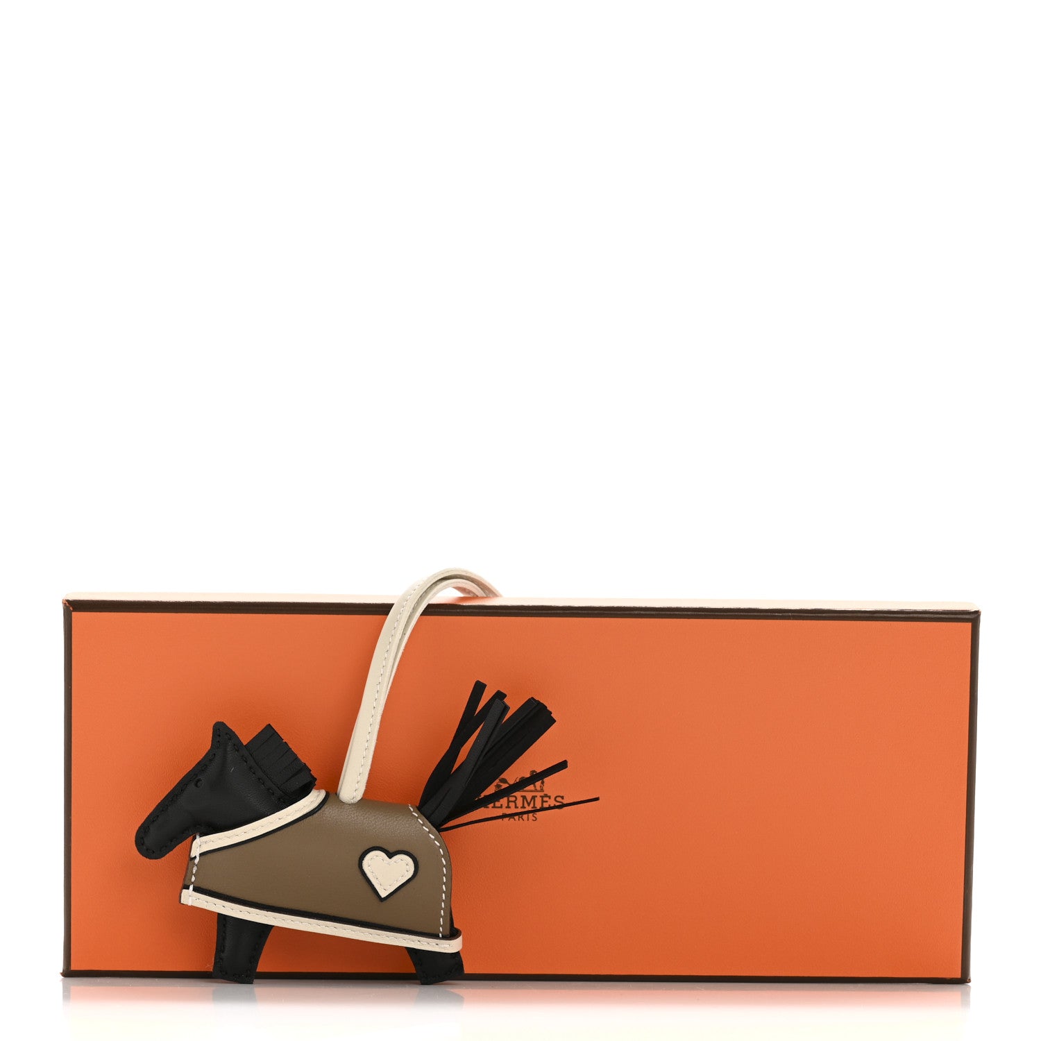 Hermes Milo Lambskin Grigri Rodeo Robeo Coeur Bag Charm PM Black Craie Etoupe 5 of 5