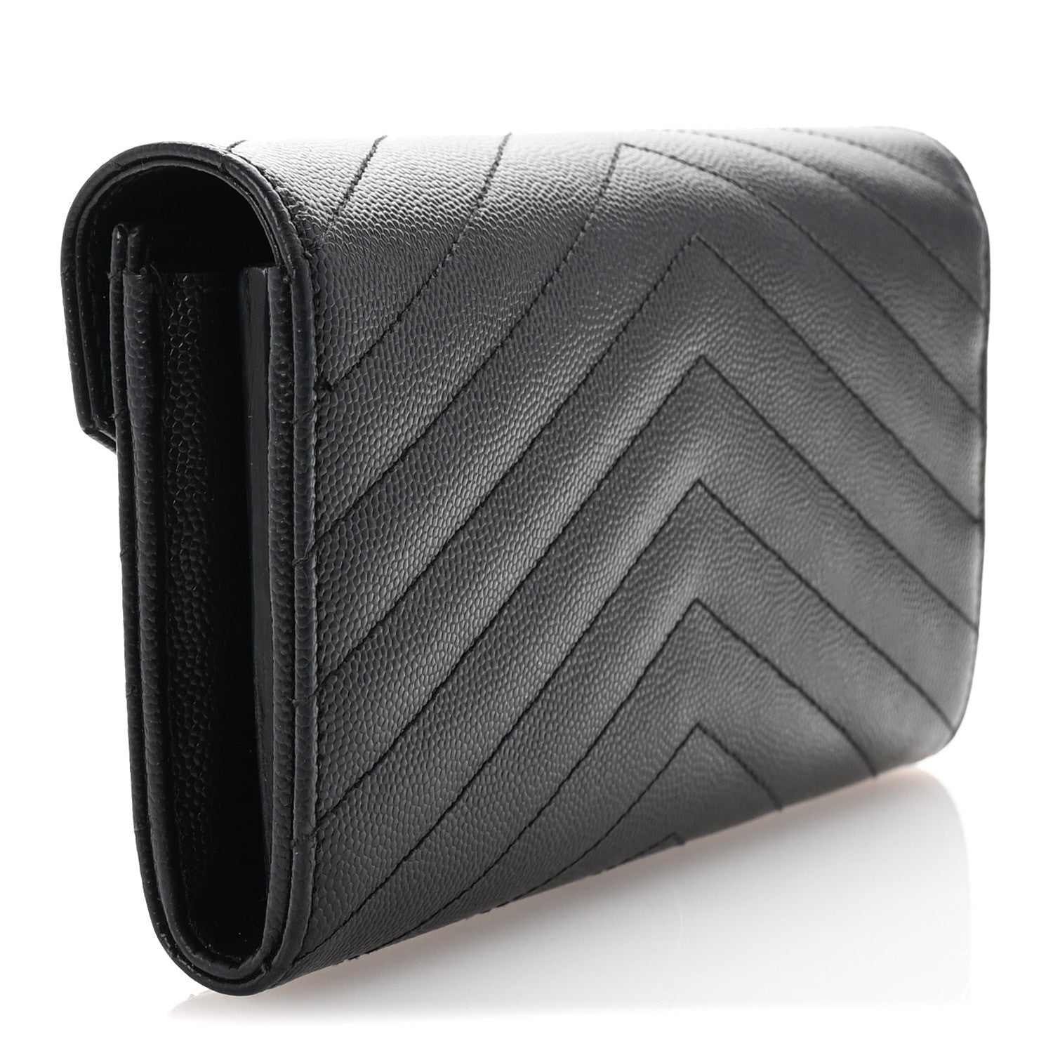 Saint Laurent Grain De Poudre Matelasse Chevron Monogram Flap Wallet Black 3 of 7