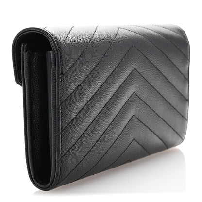 Saint Laurent Grain De Poudre Matelasse Chevron Monogram Flap Wallet Black 3 of 7