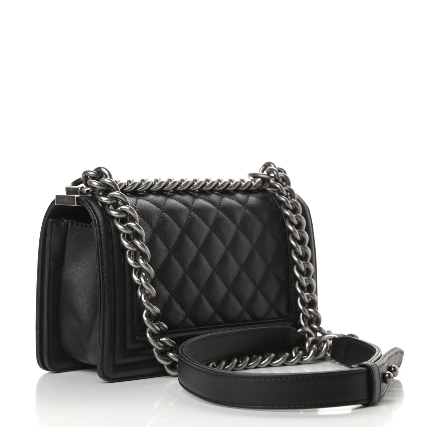 Calfskin Quilted Small Boy Flap Black