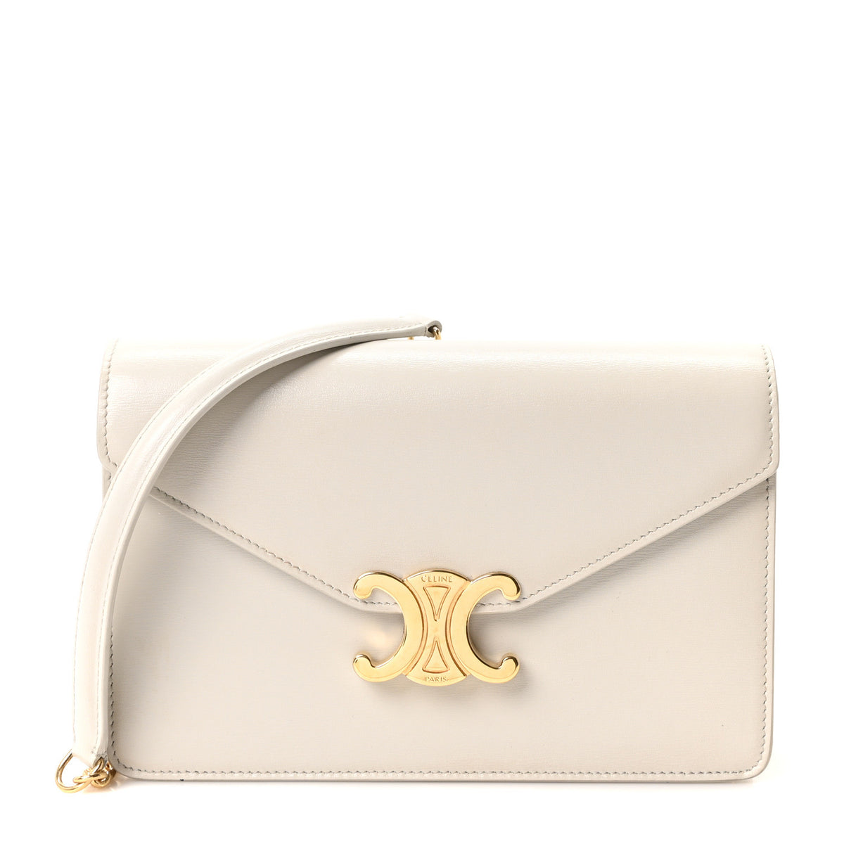 Shiny Calfskin Triomphe Margo Wallet on Chain Light Stone