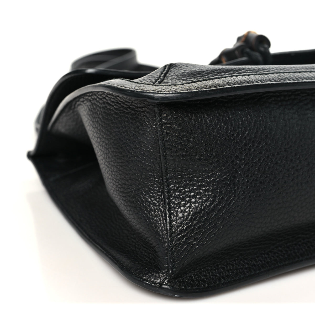 Pebbled Calfskin Medium Bamboo Daily Flap Shoulder Bag Black