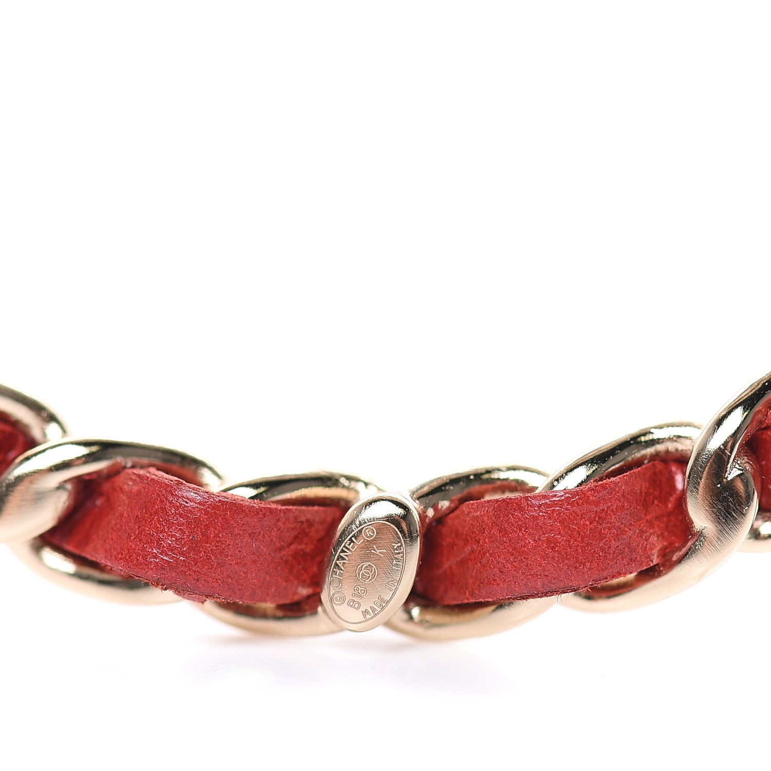 Chanel Lambskin Chain Logo Brooch Red Gold 4 of 5