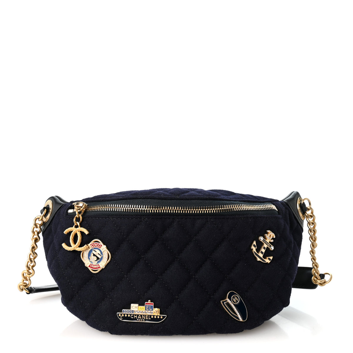 Chanel Wool Lambskin Quilted Paris Hamburg Charms Waist Bag Dark Navy 1 of 10