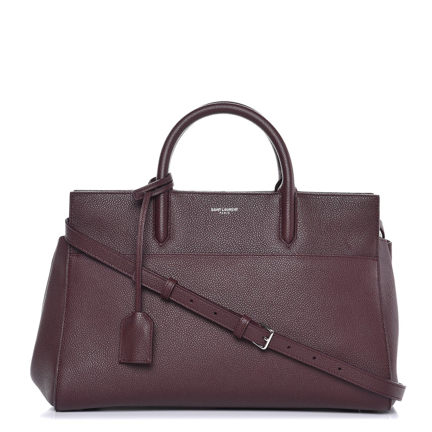 Grained Calfskin Small Cabas Rive Gauche Amaranto