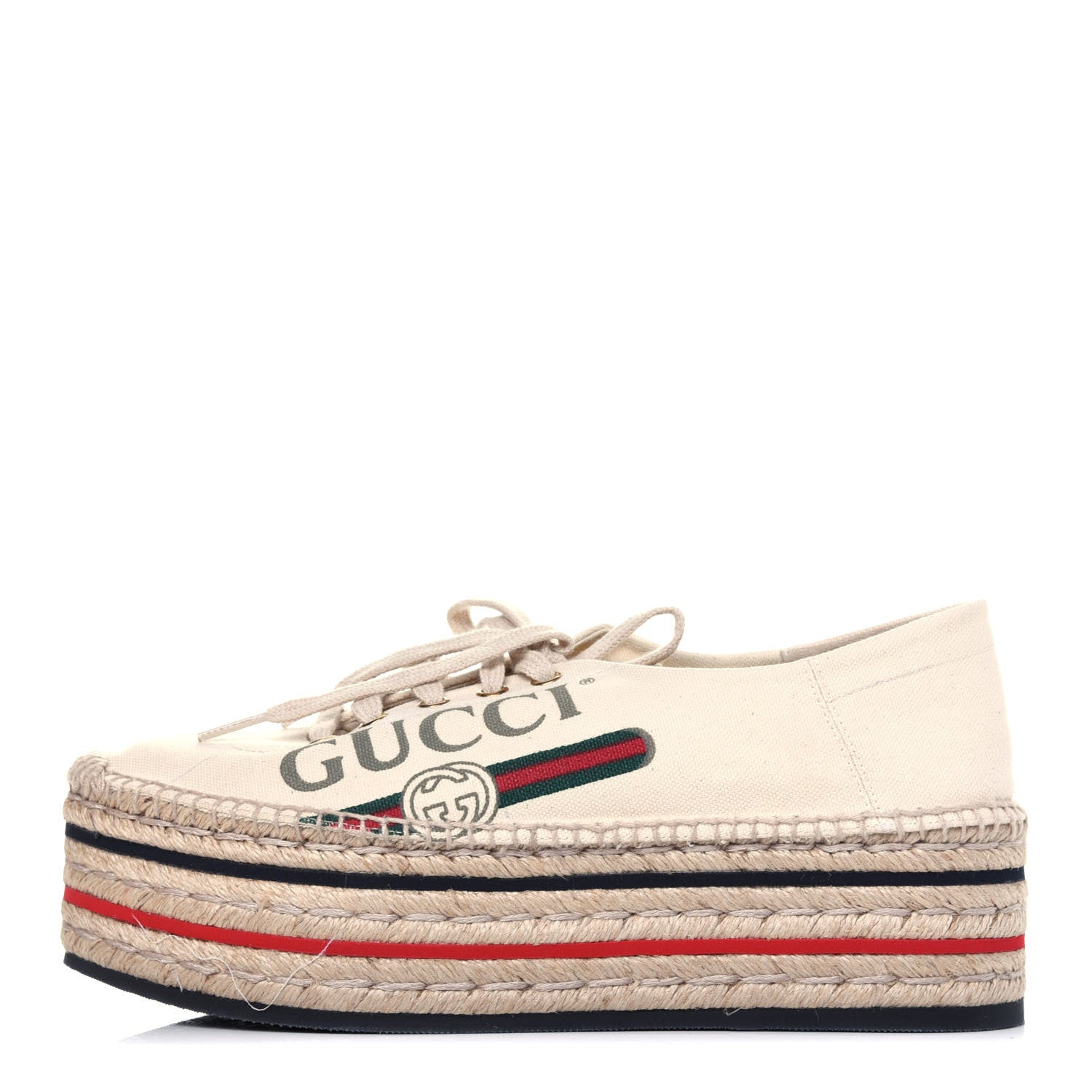 Gucci Canvas Logo Lace-Up Platform Espadrilles 40.5 Greggio Grege 1 of 16