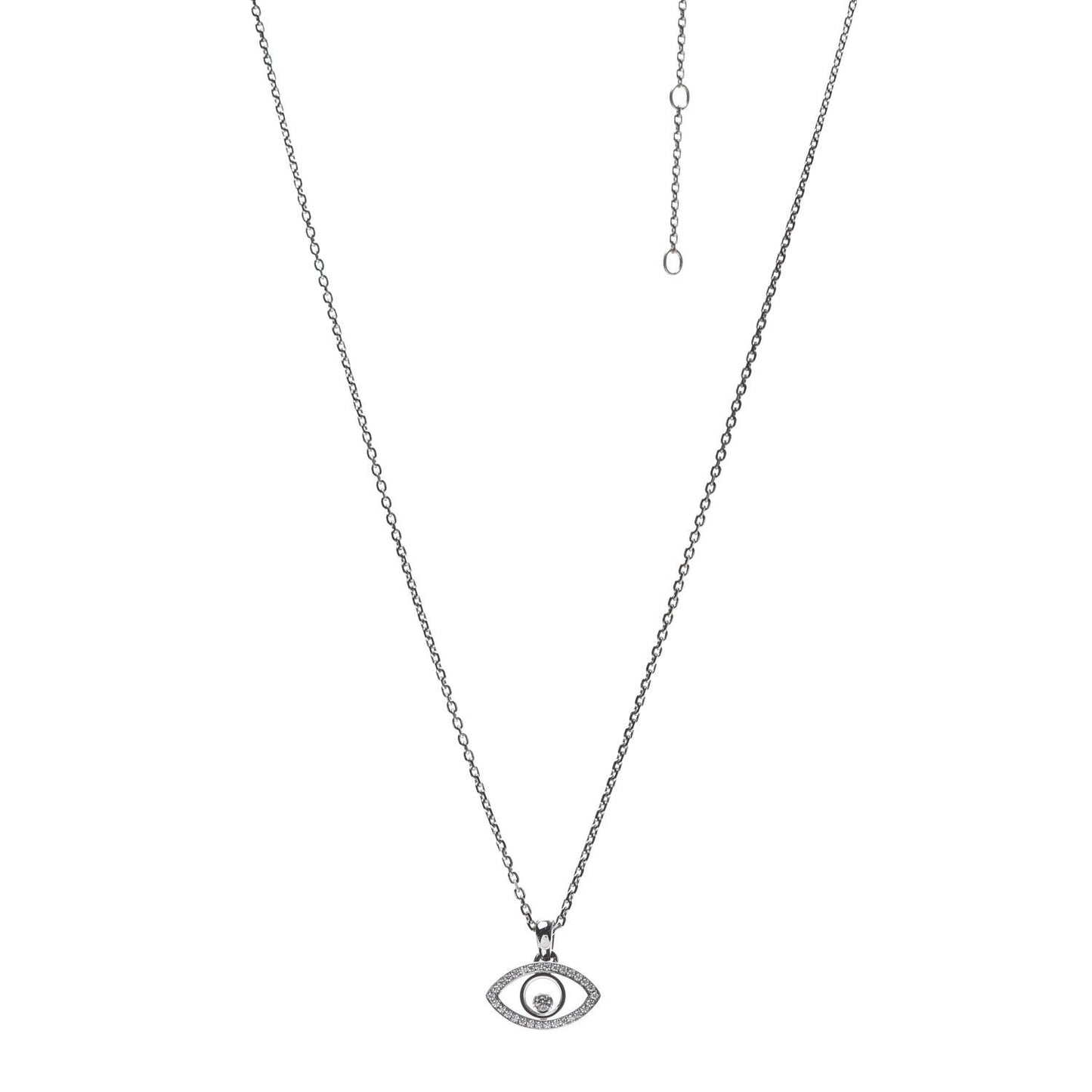18K White Gold Pave Diamond Good Luck Charms Evil Eye Pendant Necklace