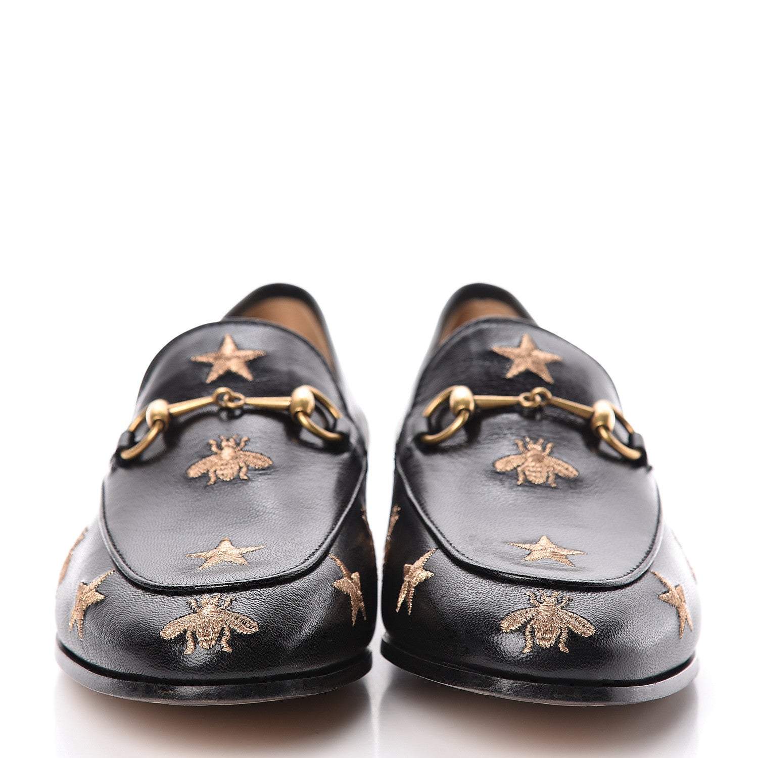 Gucci Goatskin Bee Star Embroidered Womens Jordaan Loafers 38 Black 2 of 9