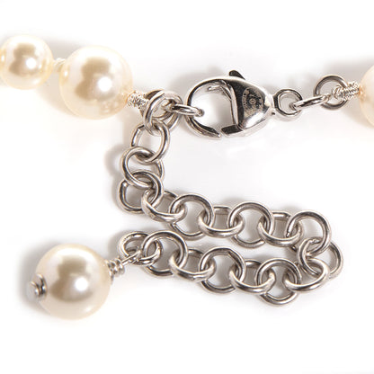 Chanel Crystal Baguette Pearl CC Double Strand Necklace Silver 4 of 5