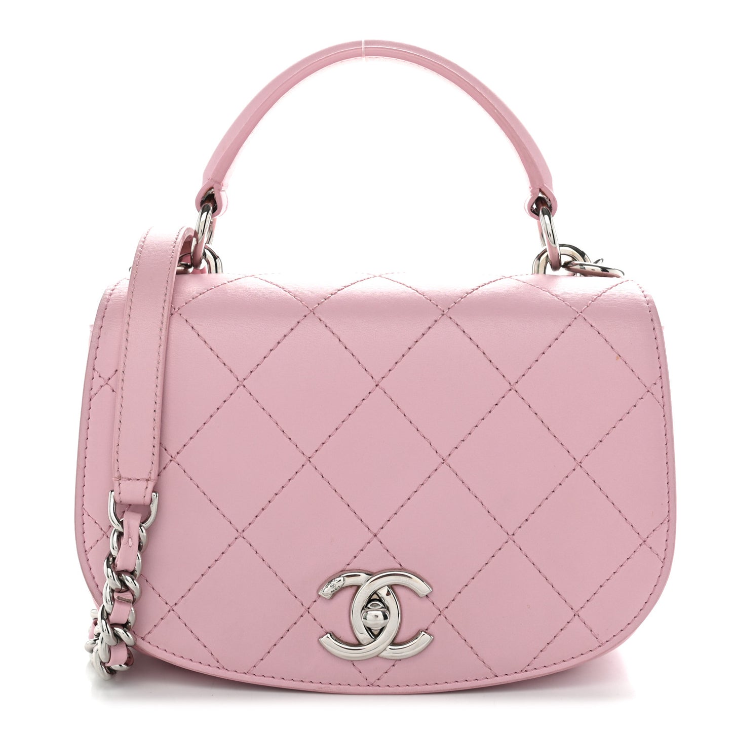 Calfskin Stitched Small Ring My Bag Flap Crossbody Pink