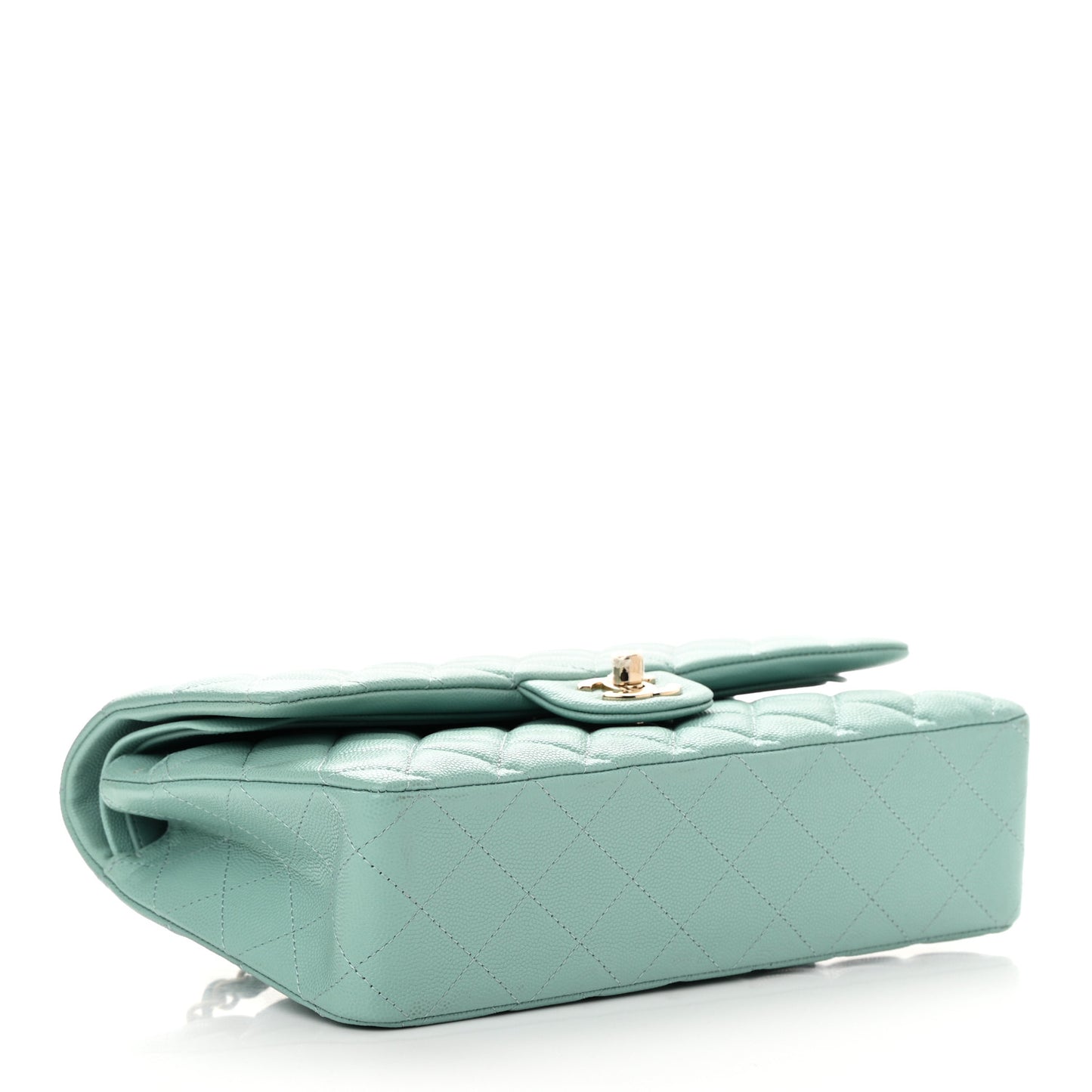 Caviar Quilted Medium Double Flap Light Blue