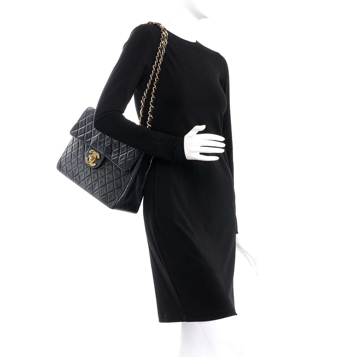 Lambskin Quilted XL Jumbo Single Flap Black