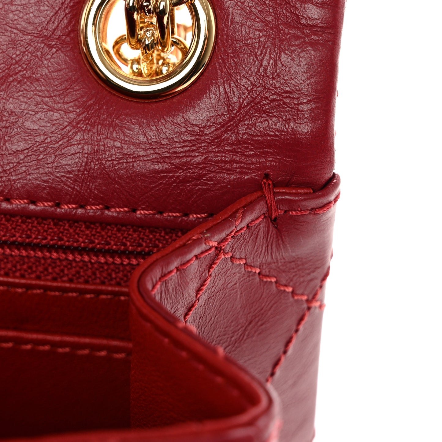 Aged Calfskin Quilted 2.55 Reissue Mini Flap Red