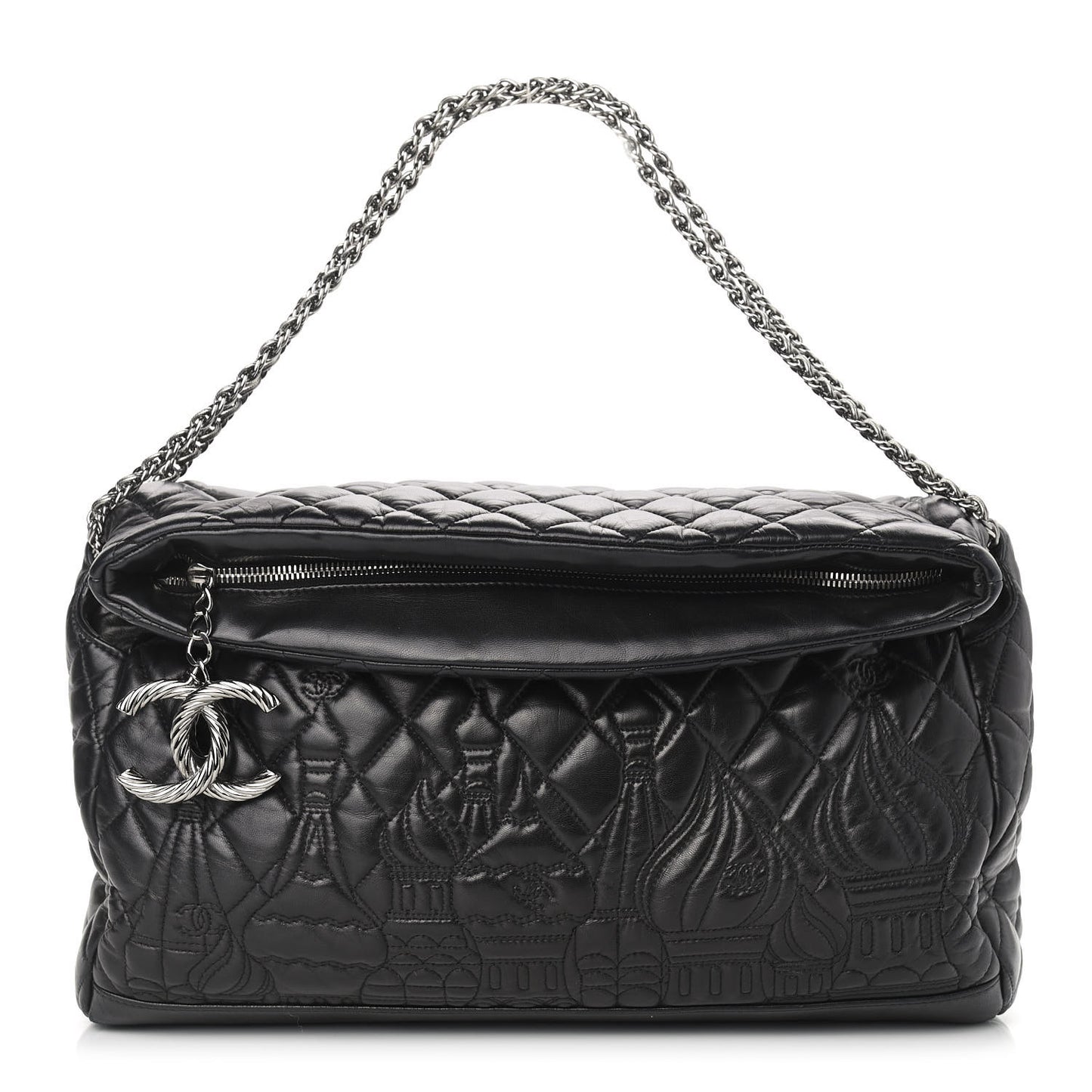 Lambskin Quilted Large Paris Moscou Red Square Bag Black