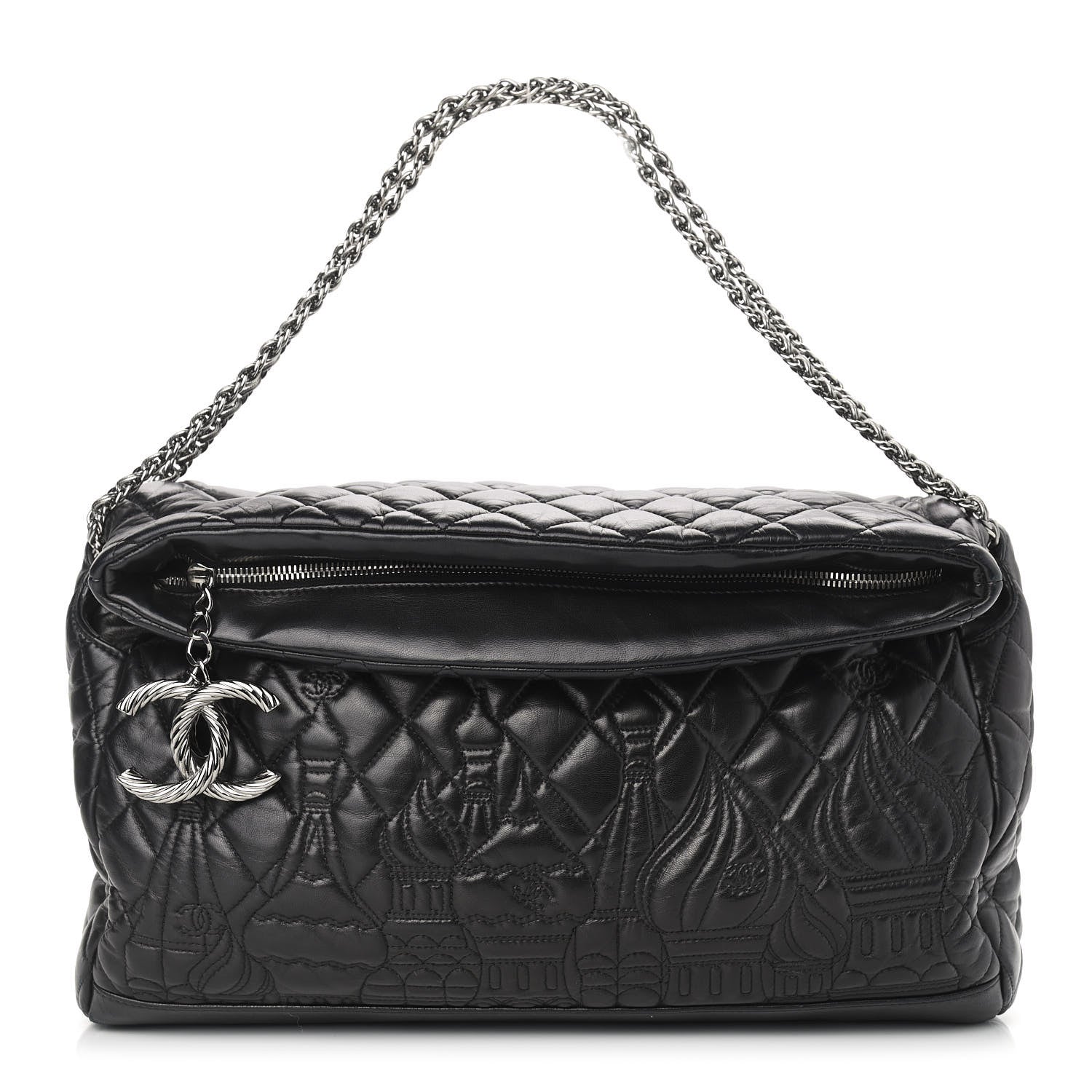 Chanel Lambskin Quilted Large Paris Moscou Red Square Bag Black 1 of 8