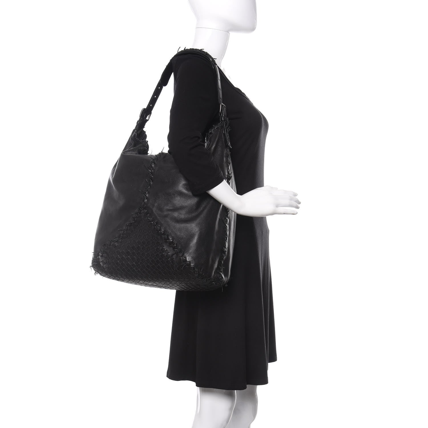 Bottega Veneta Nappa Intrecciato Large Fringe Shoulder Bag Black 2 of 11
