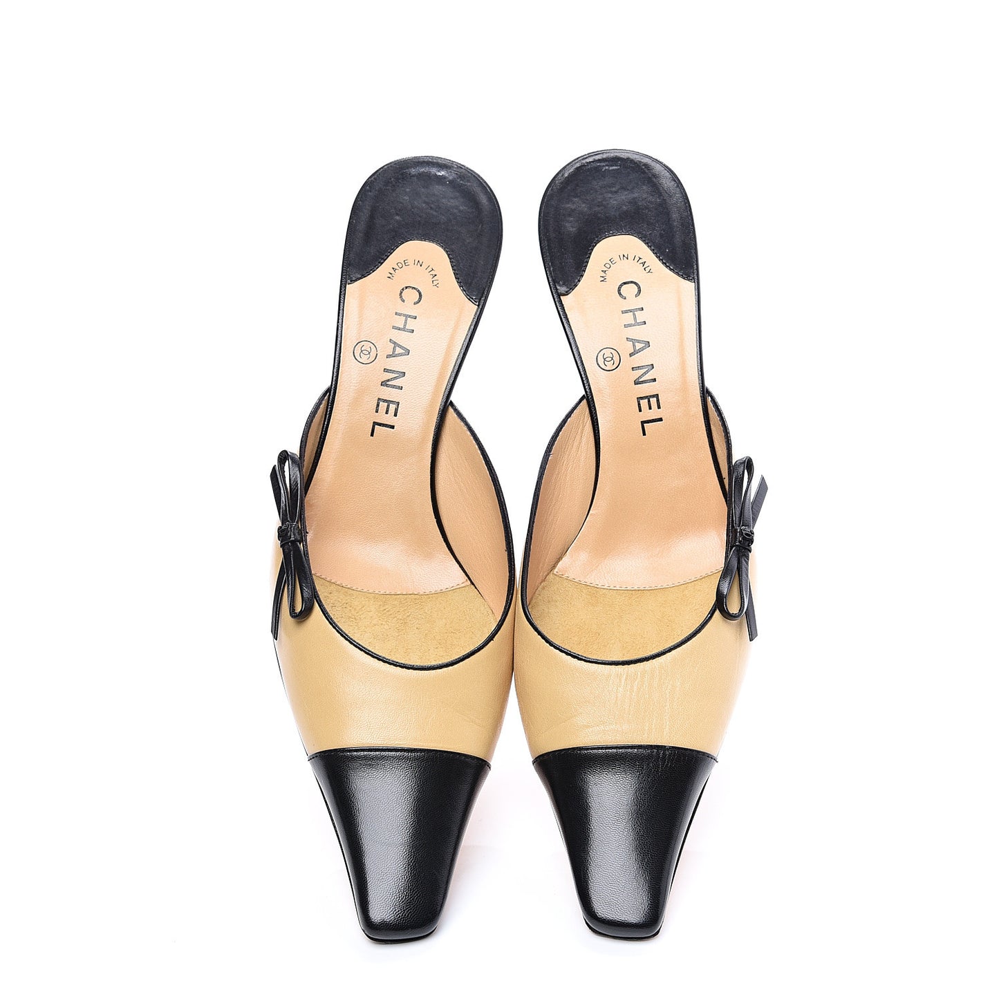 Lambskin Cap Toe CC Mules 39 Beige Black
