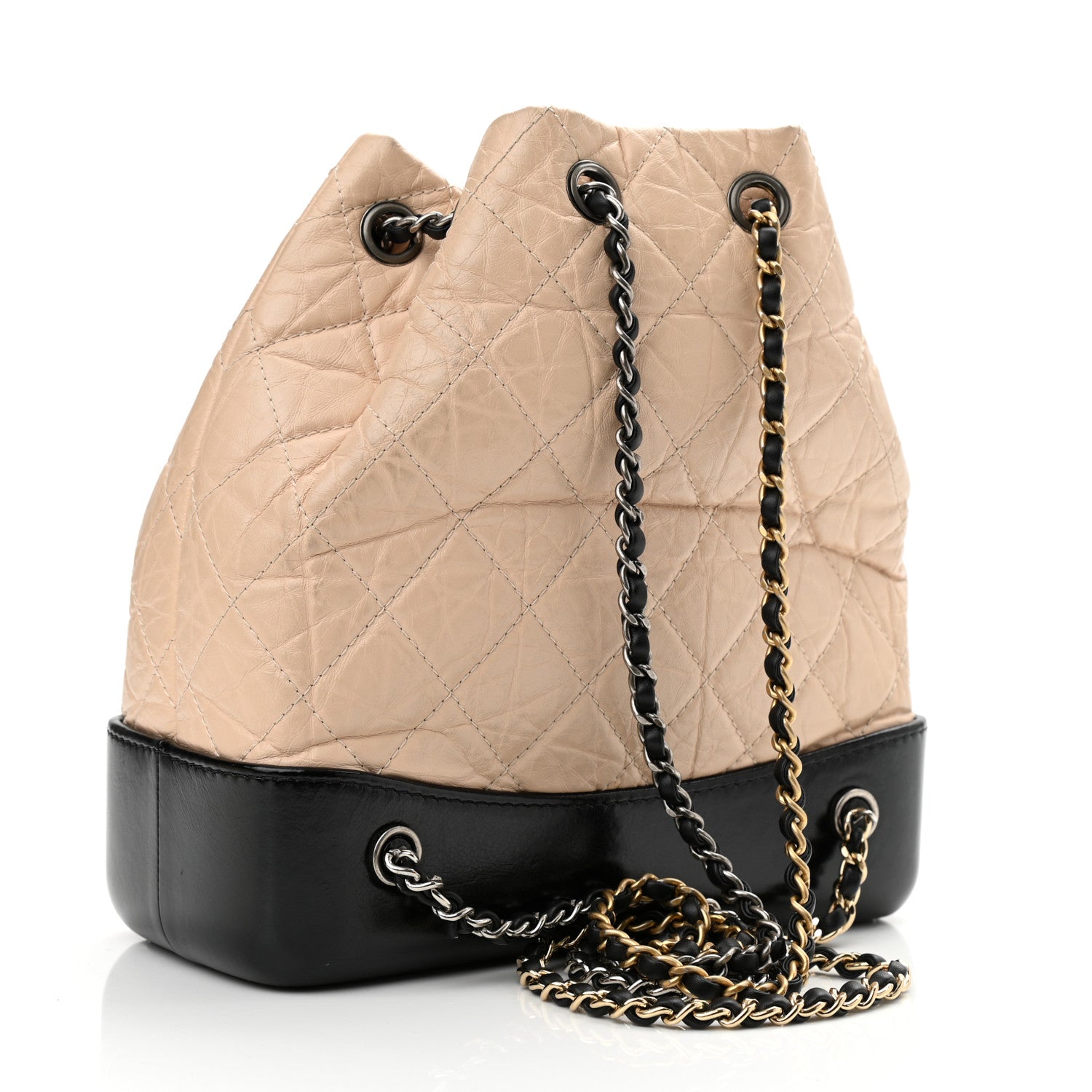 Chanel Aged Calfskin Quilted Small Gabrielle Backpack Beige Black 3 of 13