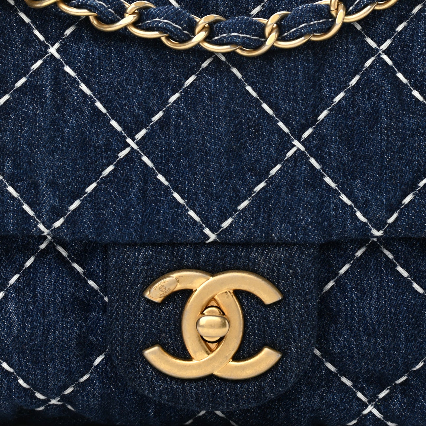 Denim Quilted Medium Denim Trip Single Flap Blue