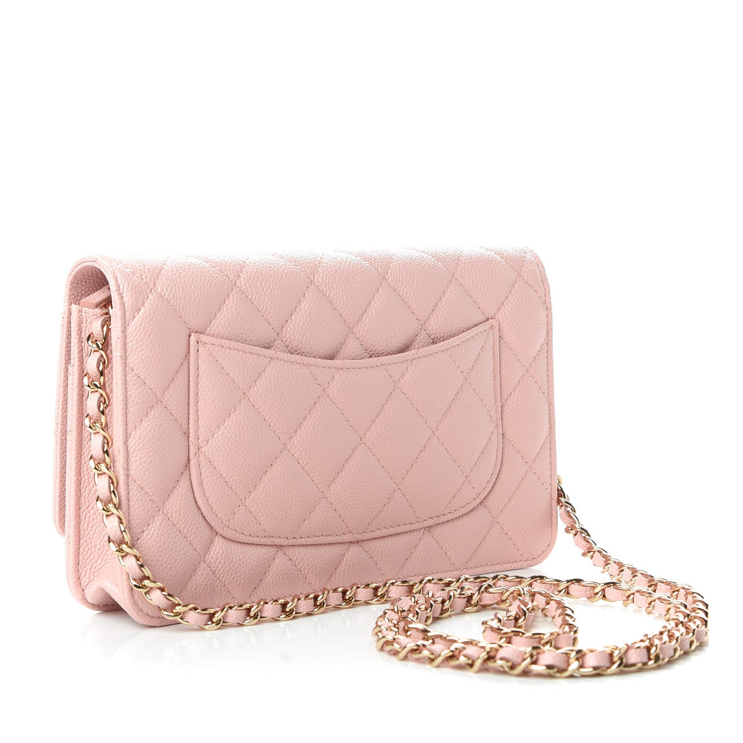 Chanel Caviar Quilted Enamel Wallet on Chain WOC Light Pink 3 of 10