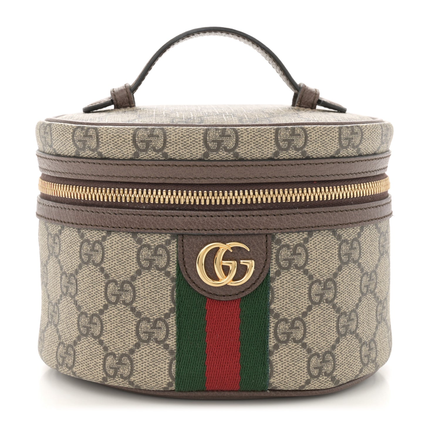 GG Supreme Monogram Textured Calfskin Web Ophidia Vanity Cosmetic Case Beige Ebony New Acero