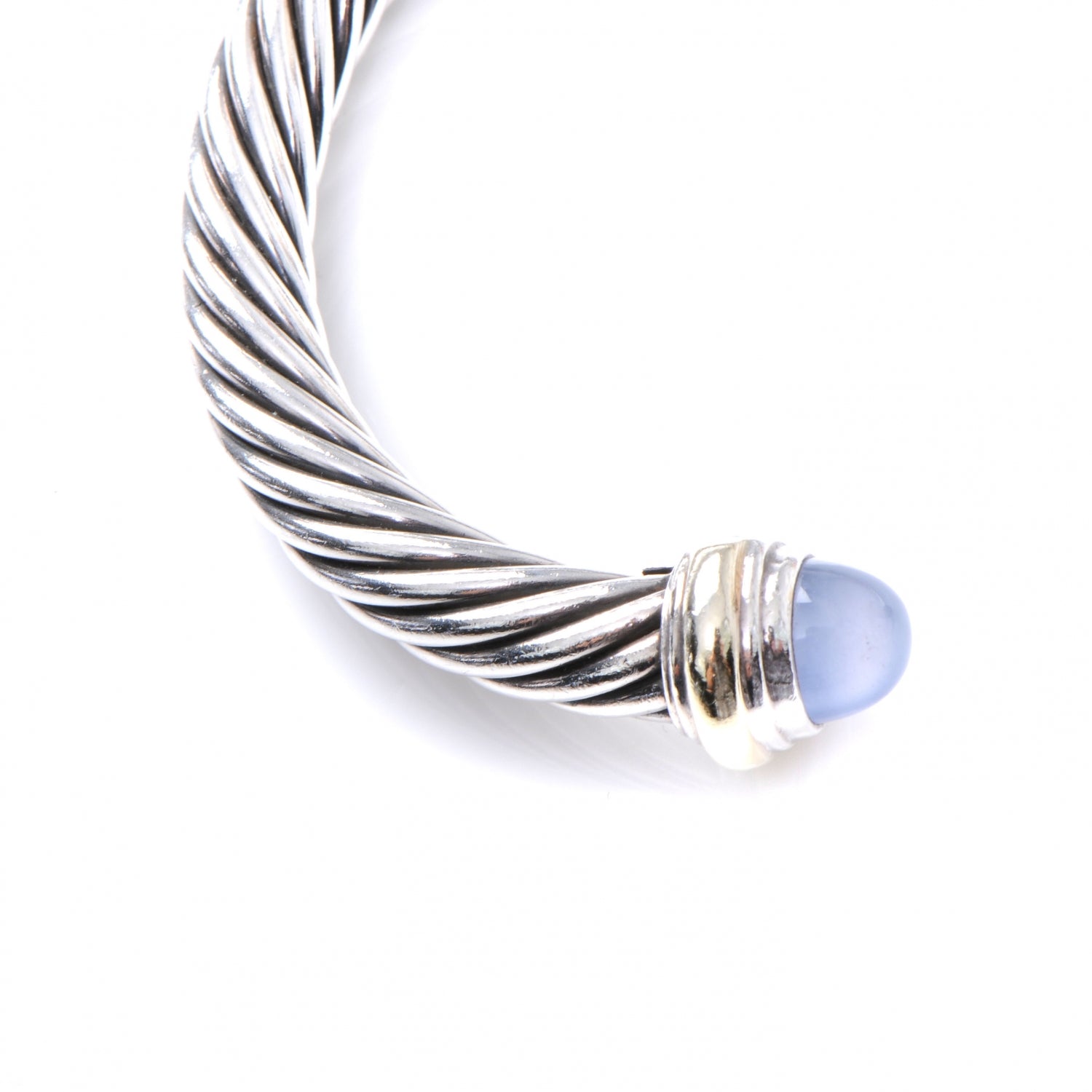David Yurman Sterling Silver 14K Yellow Gold Chalcedony 7mm Cable Classics Bracelet 5 of 6