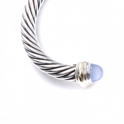David Yurman Sterling Silver 14K Yellow Gold Chalcedony 7mm Cable Classics Bracelet 5 of 6