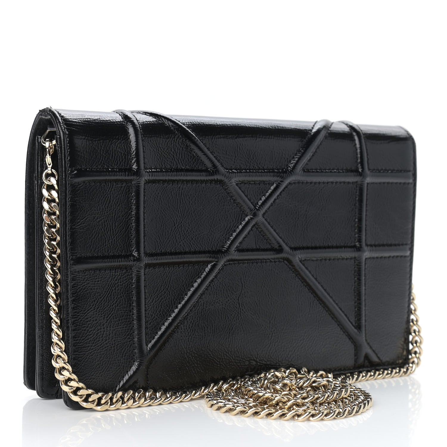 Christian Dior Crinkled Calfskin Diorama Wallet on Chain Pouch Black 2 of 11