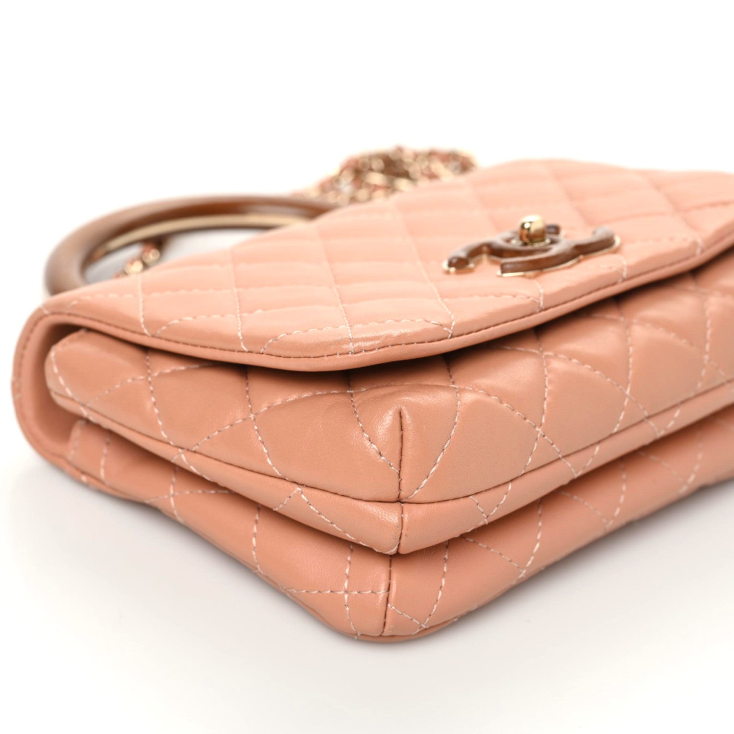 Chanel Lambskin Quilted Wood Mini Coco Handle Flap Beige 5 of 10