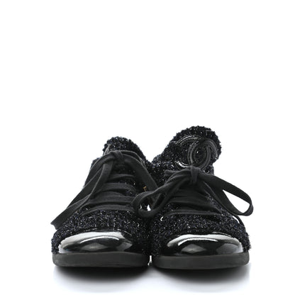 Chanel Tweed Patent Cap Toe CC Sneakers 36 Black 2 of 8