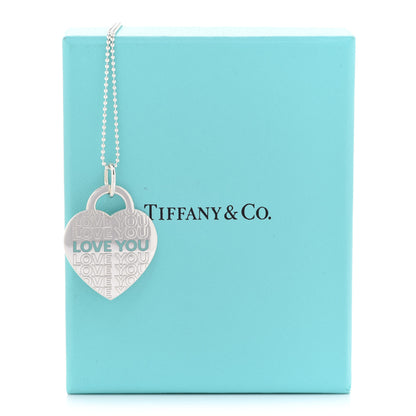 Tiffany Sterling Silver Enamel LOVE YOU Heart Pendant Necklace Blue 7 of 7
