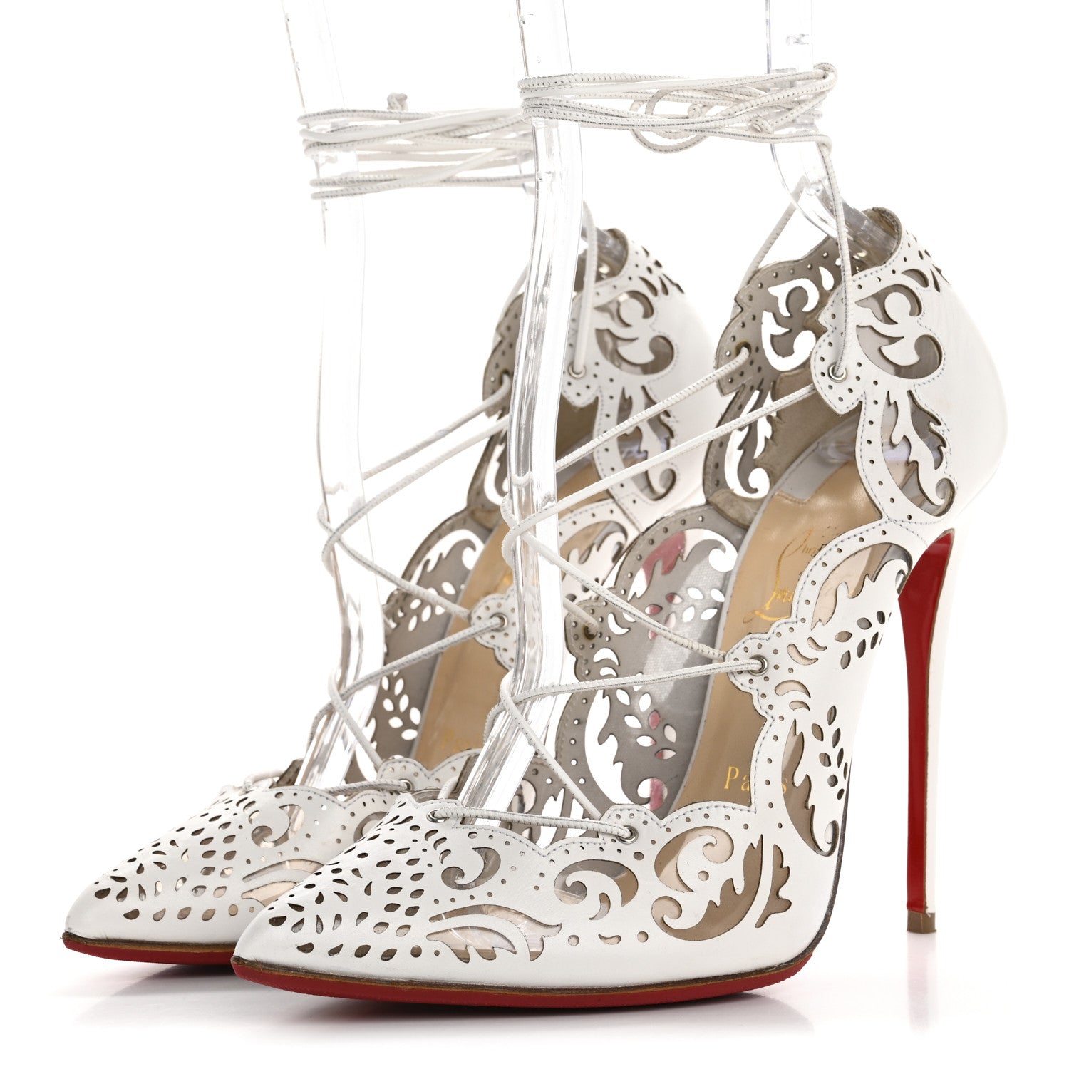 Christian Louboutin Calfskin PVC Impera 100 Pumps 38 White 4 of 13