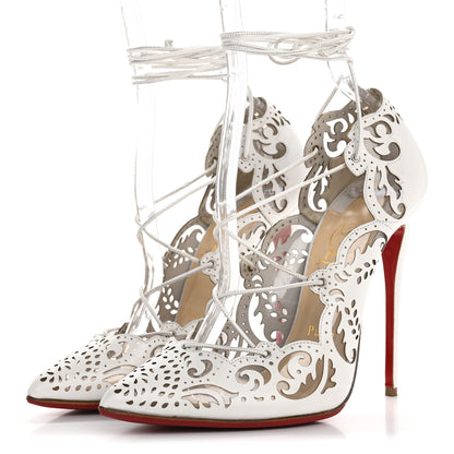 Christian Louboutin Calfskin PVC Impera 100 Pumps 38 White 4 of 13