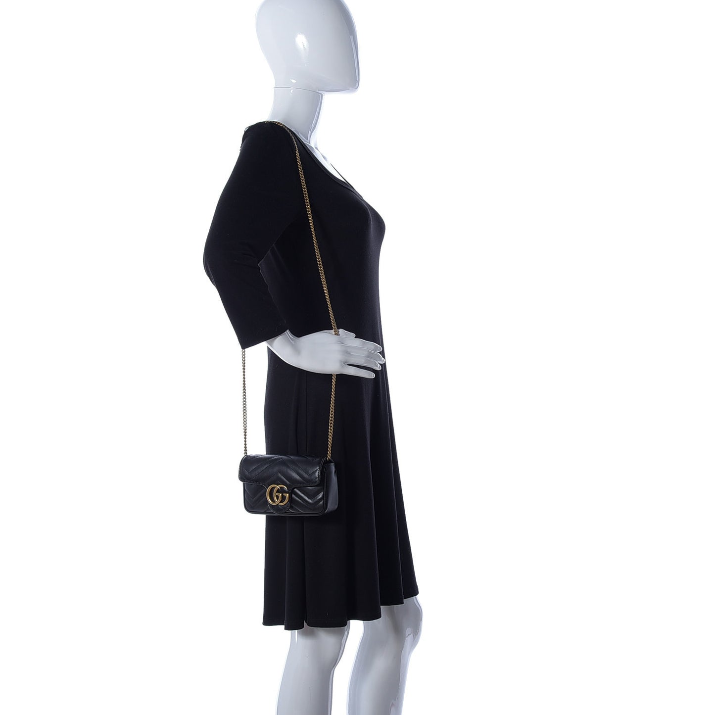 Calfskin Matelasse Super Mini GG Marmont Shoulder Bag Black