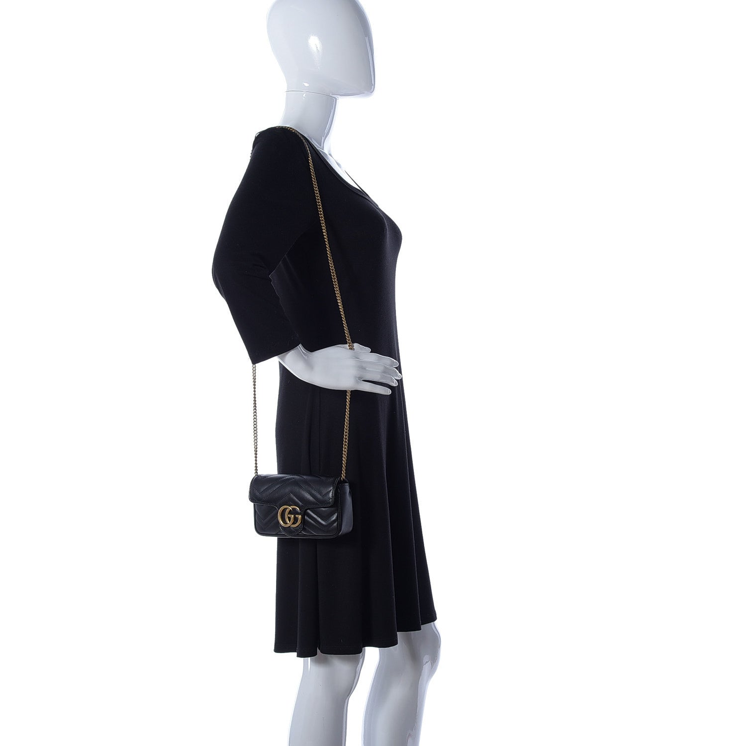 Gucci Calfskin Matelasse Super Mini GG Marmont Shoulder Bag Black 2 of 11