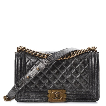 Chanel Cracked Metallic Calfskin Quilted Medium Boy Flap Dark Silver 1 of 9