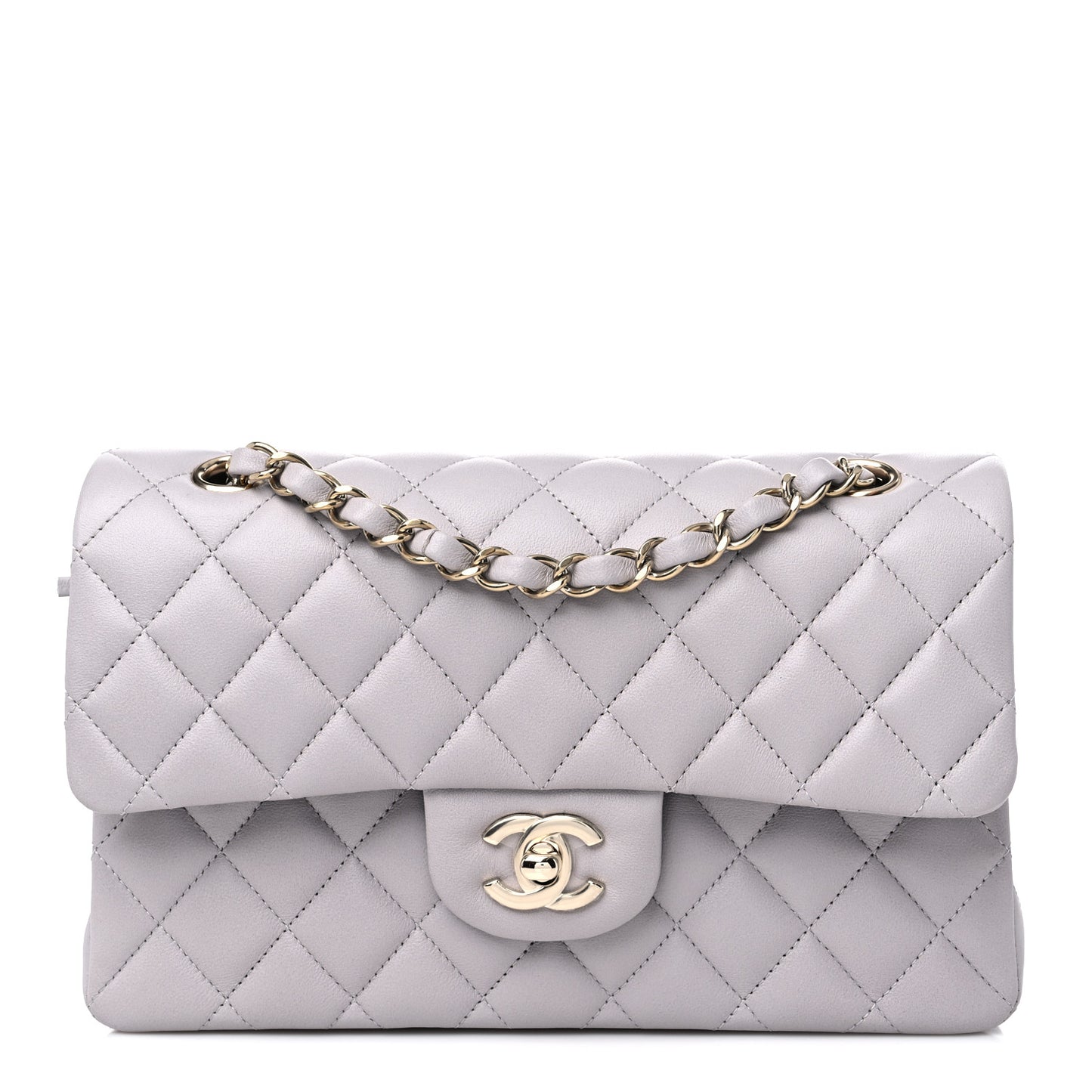 Lambskin Quilted Small Double Flap Light Grey